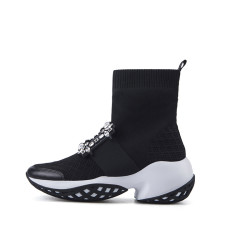 白色襪靴女2026新款冬百搭厚底增高ins網紅瘦瘦靴rv方釦水鑽短靴