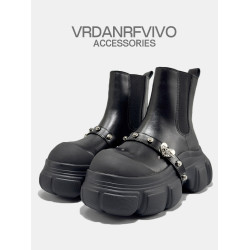 【原創設計】新品鏈條搭配大王靴女厚底增高菸筒靴復古短筒靴子女