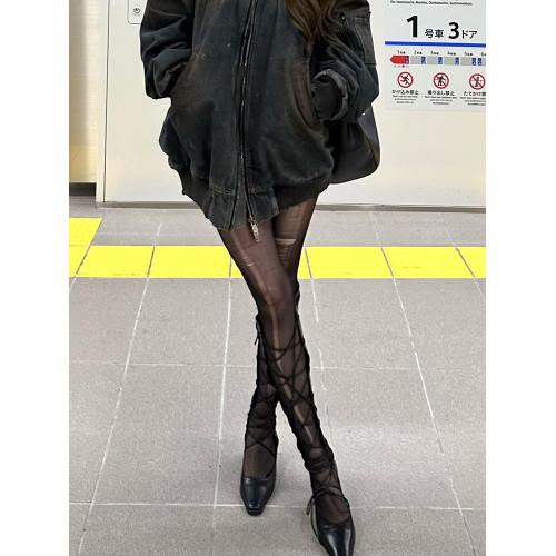 花小姐辣妹鏤空長筒靴女2025春季新款歐美風小衆尖頭綁帶高跟靴子