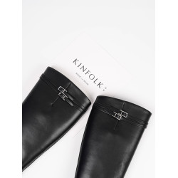 Fermina 秋季顯瘦長靴不過膝騎士靴女低跟長筒靴皮帶釦機車靴高筒