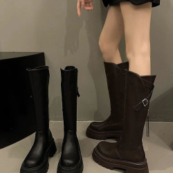 小衆設計小個子增高長筒靴女2026秋冬新款小衆厚底舒適高筒時裝靴