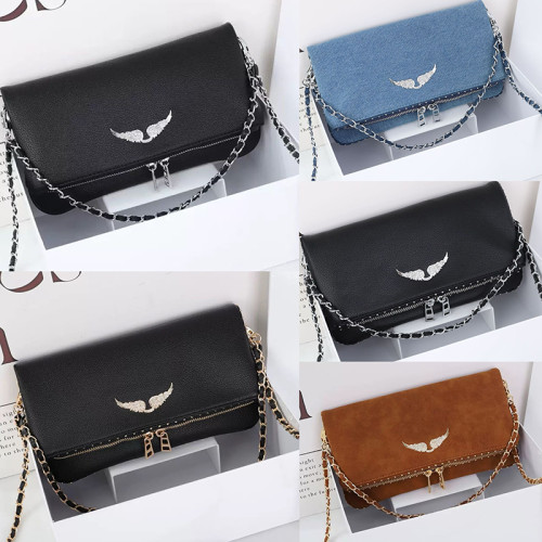 ZV法式西班牙精緻單肩女包鑽石鏈條時尚斜後後背包信封女士翅膀包