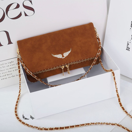 ZV法式西班牙精緻單肩女包鑽石鏈條時尚斜後後背包信封女士翅膀包