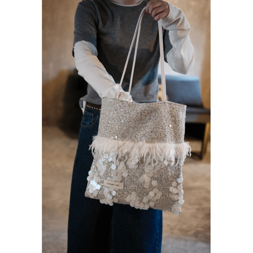 通勤亮片香風單肩包大容量帆布包包托特包白色高級小衆設計輕奢 通勤亮片香風單肩包大容量帆布包包托特包白色高級小衆設計輕奢