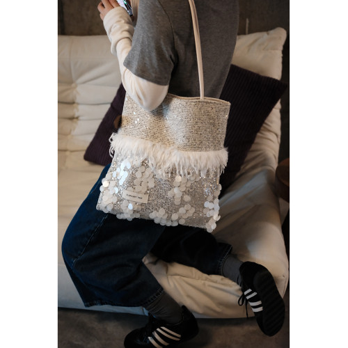 通勤亮片香風單肩包大容量帆布包包托特包白色高級小衆設計輕奢 通勤亮片香風單肩包大容量帆布包包托特包白色高級小衆設計輕奢