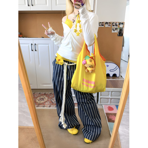 日本正品黑皮凱蒂貓kitty菠蘿園掛件購物袋卷尺兩用單肩包收納袋