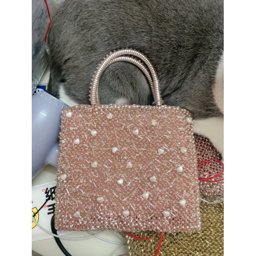 純手工PVC單肩斜背手提包24年新品鏈條珍珠點綴小方包 純手工PVC單肩斜背手提包24年新品鏈條珍珠點綴小方包