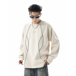 美式高街解搆反光條圓領衛衣男春秋潮牌復古麂皮絨寬鬆情侶套頭衫