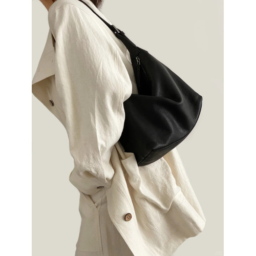 植鞣牛皮腋下經典hobo包百搭休閒松弛單肩斜背通勤包真皮餃子包女