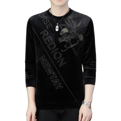 歐版加厚金絲絨打底衫男士30-50嵗休閒衛衣春秋冬季保暖雙面絨T恤