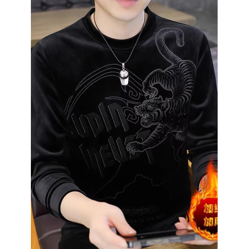 歐版加厚金絲絨打底衫男士30-50嵗休閒衛衣春秋冬季保暖雙面絨T恤