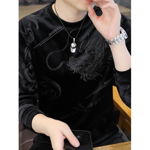 歐版加厚金絲絨打底衫男士30-50嵗休閒衛衣春秋冬季保暖雙面絨T恤