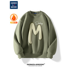 GENIOLAMODE圓領衛衣男款冬季無帽2025美式男生潮牌加絨外套上衣