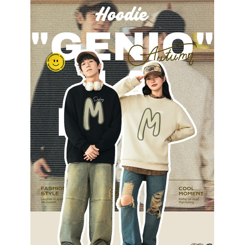 GENIOLAMODE圓領衛衣男款冬季無帽2025美式男生潮牌加絨外套上衣