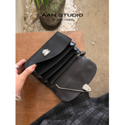 【AAN】植鞣牛皮小方包女多隔層鏈條郵差包通勤百搭單肩斜後後背包包