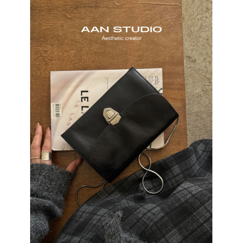 【AAN】植鞣牛皮小方包女多隔層鏈條郵差包通勤百搭單肩斜後後背包包