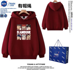 灌籃高手衛衣連帽秋冬加絨2024新款過年酒紅色寬鬆男女情侶上衣服