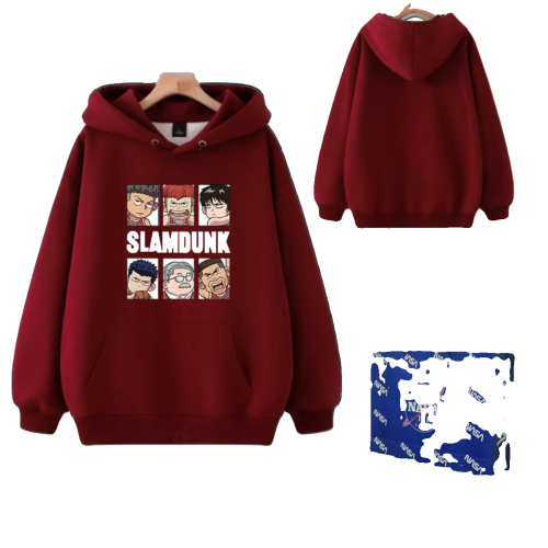 灌籃高手衛衣連帽秋冬加絨2024新款過年酒紅色寬鬆男女情侶上衣服
