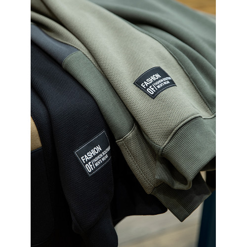 肌理感撞色拼接衛衣男春季潮牌休閒寬鬆圓領套頭上衣大碼長袖外套 肌理感撞色拼接衛衣男春季潮牌休閒寬鬆圓領套頭上衣大碼長袖外套