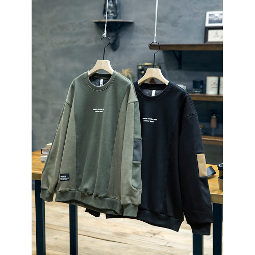 肌理感撞色拼接衛衣男春季潮牌休閒寬鬆圓領套頭上衣大碼長袖外套 肌理感撞色拼接衛衣男春季潮牌休閒寬鬆圓領套頭上衣大碼長袖外套