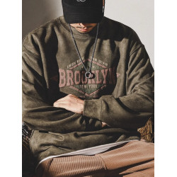 特大碼美式重磅復古衛衣男春秋款ins潮牌寬鬆麂皮絨做舊化垂感T恤