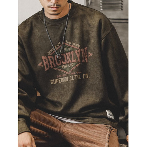 特大碼美式重磅復古衛衣男春秋款ins潮牌寬鬆麂皮絨做舊化垂感T恤