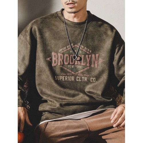 特大碼美式重磅復古衛衣男春秋款ins潮牌寬鬆麂皮絨做舊化垂感T恤