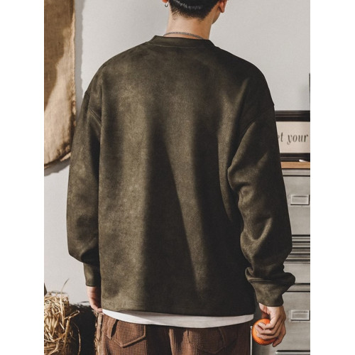 特大碼美式重磅復古衛衣男春秋款ins潮牌寬鬆麂皮絨做舊化垂感T恤