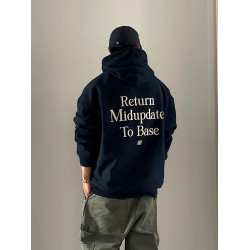 美式潮牌連帽衛衣男春秋季重磅帽衫小衆設計感藏青色加絨加厚上衣