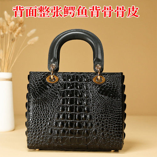 真鱷魚皮戴妃包骨皮手提包真皮高級氣質大氣單肩包女包上班手拎包