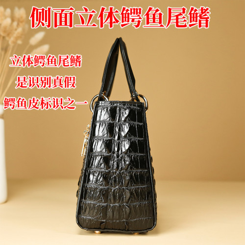 真鱷魚皮戴妃包骨皮手提包真皮高級氣質大氣單肩包女包上班手拎包