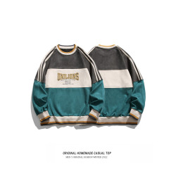 美式潮牌麂皮絨長袖衛衣男春秋季情侶運動套頭衫國潮百搭休閒上衣