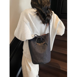 春夏新款ins拼色休閒單肩水桶包女韓版簡約百搭大容量雙面斜後後背包