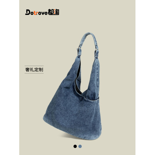 都淘松弛感牛仔布托特包女2026新款春夏大容量休閒通勤手提水桶包