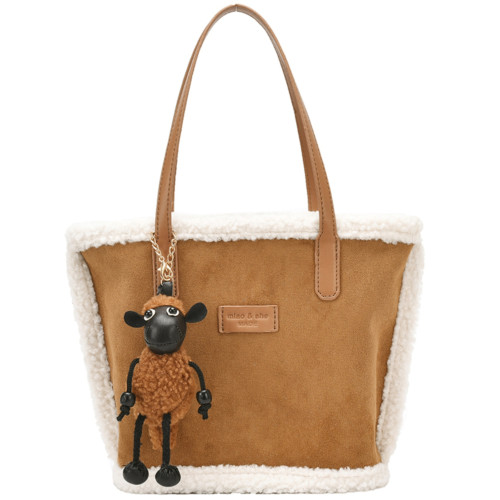 秋冬麂皮絨美拉德包包女2026新款單肩手提通勤包羊羔毛托特水桶包