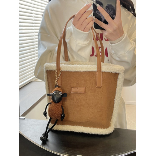 秋冬麂皮絨美拉德包包女2026新款單肩手提通勤包羊羔毛托特水桶包