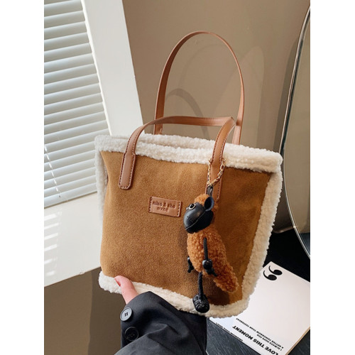 秋冬麂皮絨美拉德包包女2026新款單肩手提通勤包羊羔毛托特水桶包