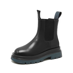 牛皮款~真皮菸筒靴女英倫防滑厚底中筒切爾西靴馬丁靴百搭短靴子