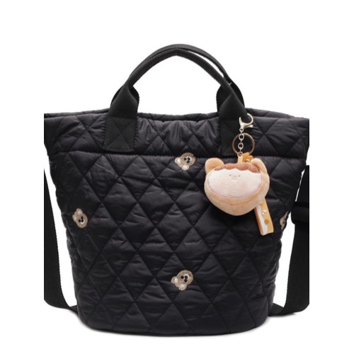 秋冬刺綉帆布包包女2025新款大容量菱格手提袋通勤單肩棉服托特包