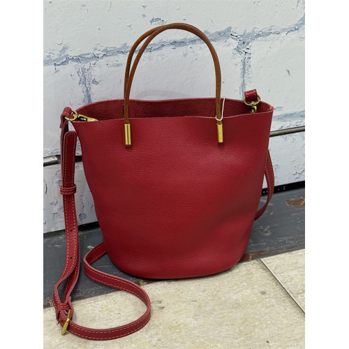 頭層植鞣牛皮水桶包女士真皮高級感手提包韓版簡約質感單肩斜後後背包