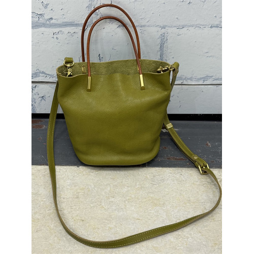 頭層植鞣牛皮水桶包女士真皮高級感手提包韓版簡約質感單肩斜後後背包