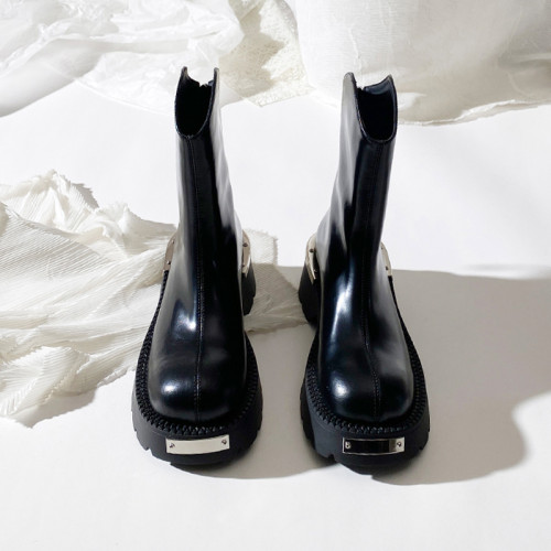 蓮花府邸2025冬季新品復古女靴做舊擦色牛皮短靴厚底粗跟切爾西靴 蓮花府邸2025冬季新品復古女靴做舊擦色牛皮短靴厚底粗跟切爾西靴