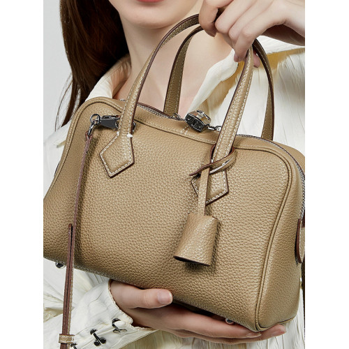 頭層牛皮手打提包女單肩斜背女包25新款歐美真皮女包波士頓枕頭包