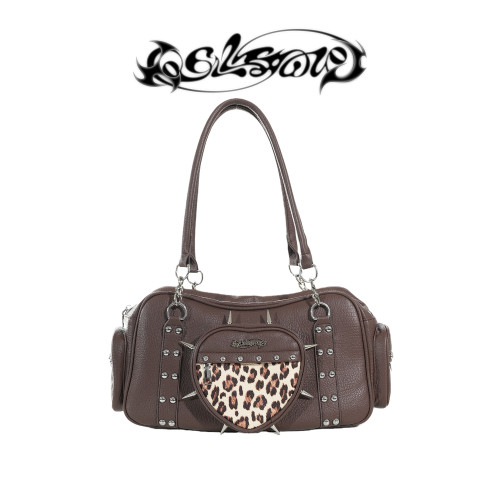 uustudio小衆原創設計秋冬復古亞比哥特風辣妹鉚釘愛心豹紋腋下包 uustudio小衆原創設計秋冬復古亞比哥特風辣妹鉚釘愛心豹紋腋下包