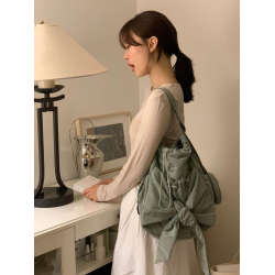 韓國設計師品牌24新款蝴蝶結系帶休閒隨意雙肩包單肩包兩用包