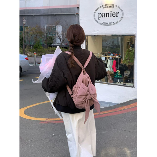 韓國設計師品牌24新款蝴蝶結系帶休閒隨意雙肩包單肩包兩用包