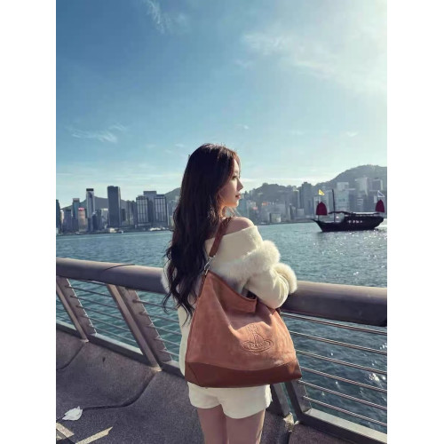 網紅同款麂皮絨印花hobo流浪包復古大容量通勤托特包單肩腋下包女