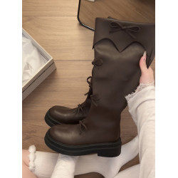 棕色復古英倫風厚底靴子女長筒靴2025新款秋冬美拉德顯瘦騎士長靴