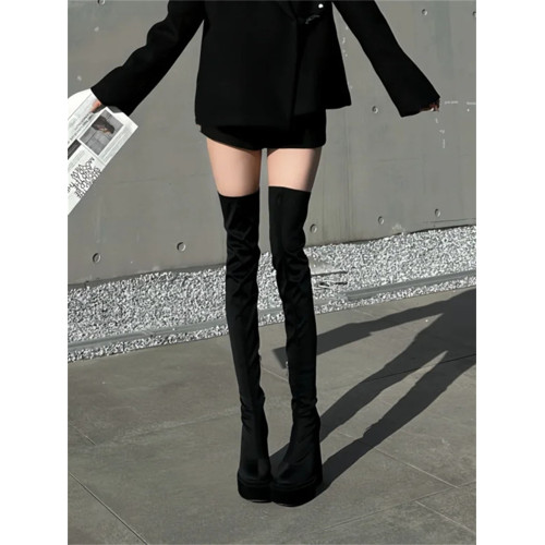 超高跟黑色長筒靴女2026新款過膝靴小個子防水台粗跟彈力靴瘦瘦靴