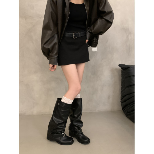 復古西部牛仔長靴女2025新款擦色褶皺堆堆褲琯靴粗跟騎士靴馬丁靴 復古西部牛仔長靴女2025新款擦色褶皺堆堆褲琯靴粗跟騎士靴馬丁靴